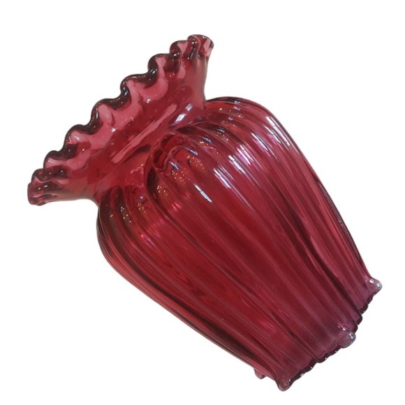 Fenton Country Cranberry Art Glass Ribbed Vase - Picture 4 of 4